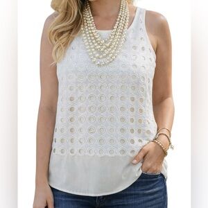 Ann Taylor Sleeveless Embroidered Blouse Lined Side Zip Closure Women’s Medium